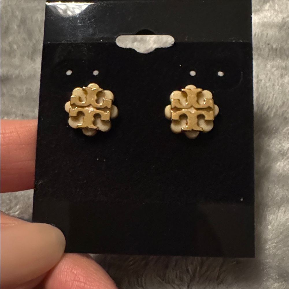 Tory & Burch Cream and Gold Stud Earrings
